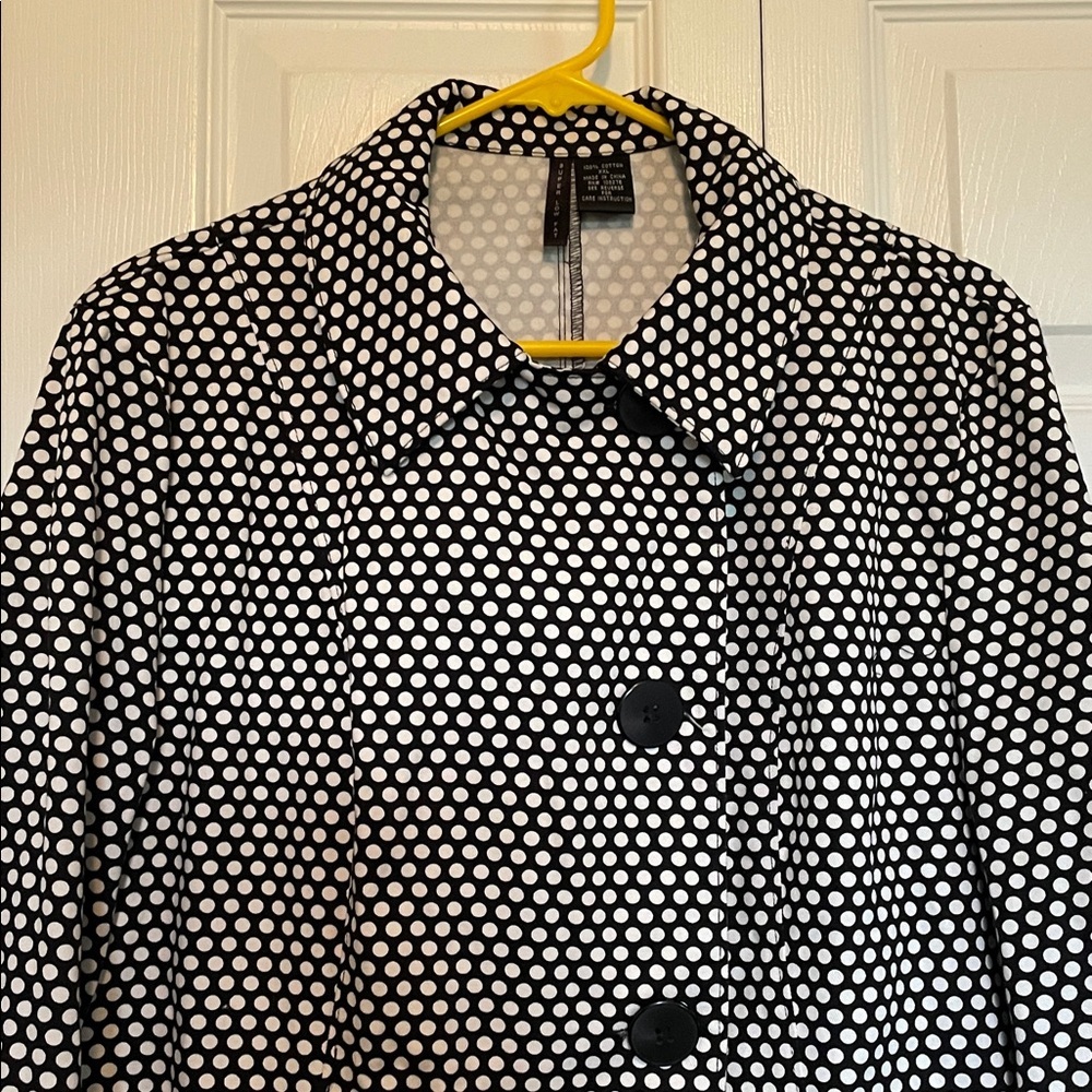 Women’s XXL Super Low Fat black white polka dot blazer 3 big button asymmetrical